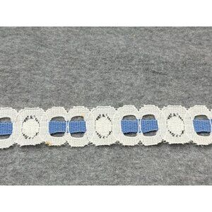 Vintage 1" White & Blue Embroidered Insertion Entredeux Trim x 4 yards